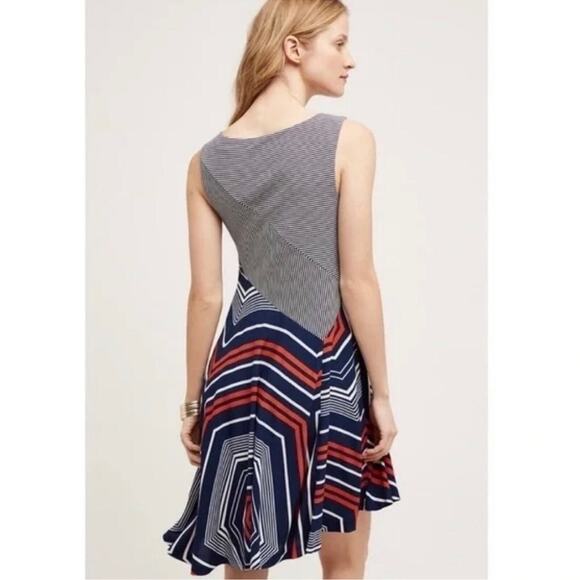 Anthropologie Maeve Cameron Navy Orange Asymmetrical Striped Dress Size Small - Picture 2 of 15